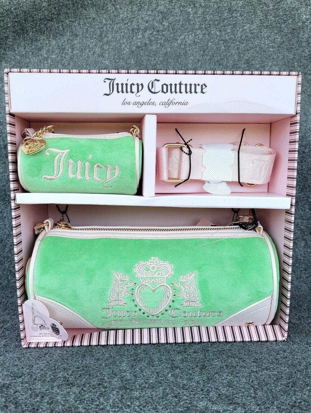 Juicy Couture Heritage Barrel Bag Gift Set Shoulder Crossbody Bag in Retro Green
